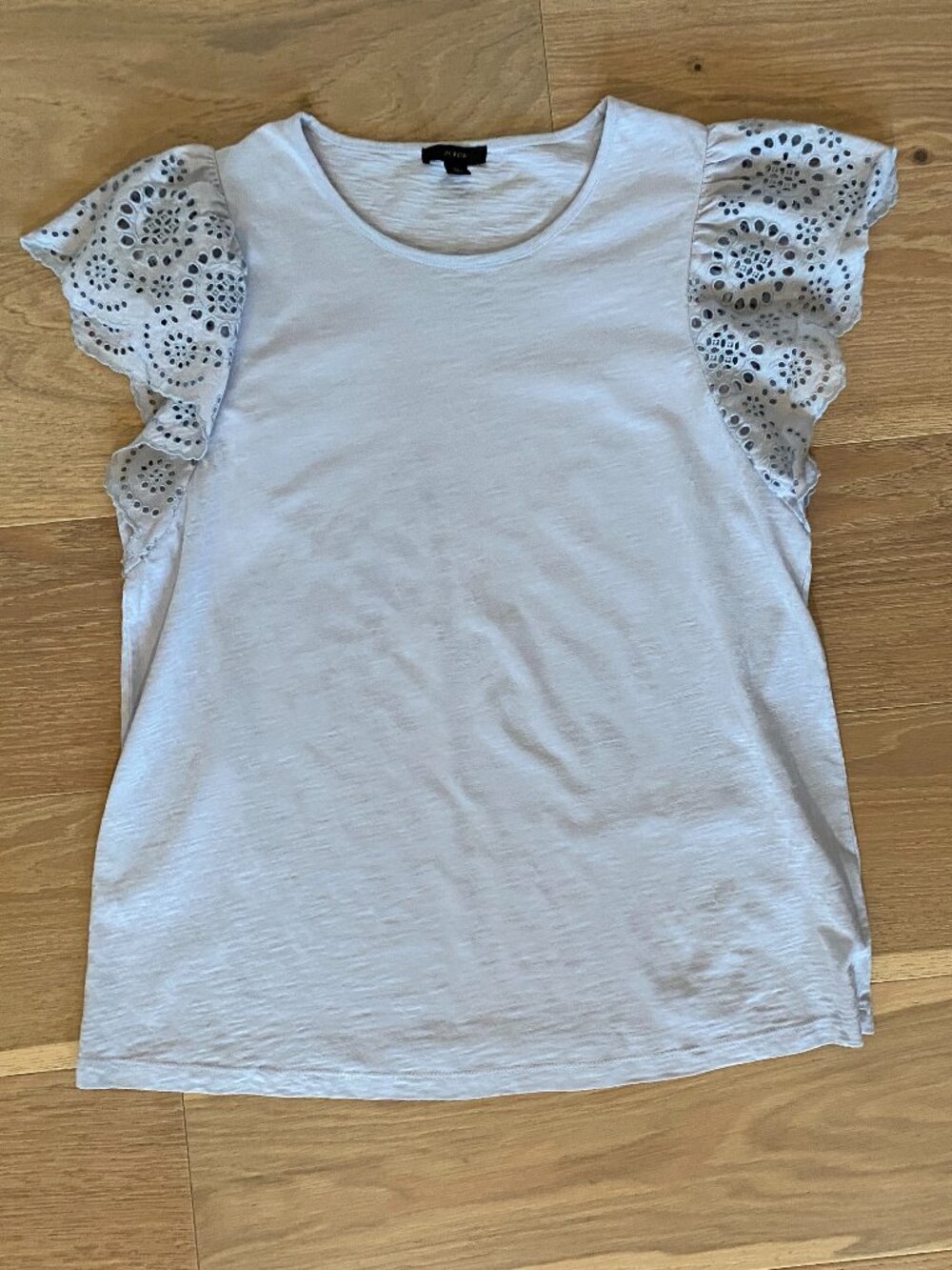 J Crew Light Blue Eyelet Flutter Sleeve Top Size Large
